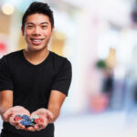 happy man with casino chips